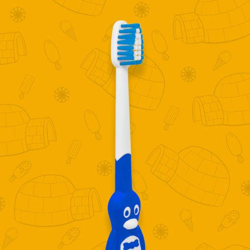Cepillo dental pingüino color azul en perspectiva de perfil