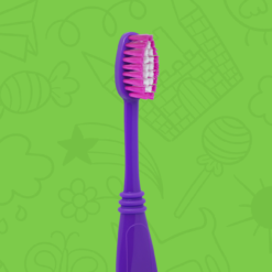 Detalle mango color purpura de cepillo dental infantil