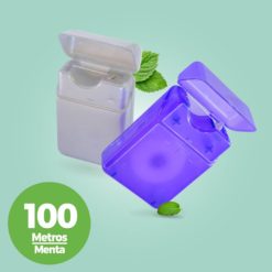 Estuche de seda dental Press 100 mts menta color púrpura y gris