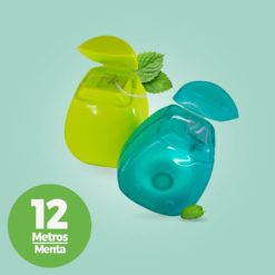 Estuche de seda dental fresh 12 mts sabor menta color verde y aqua